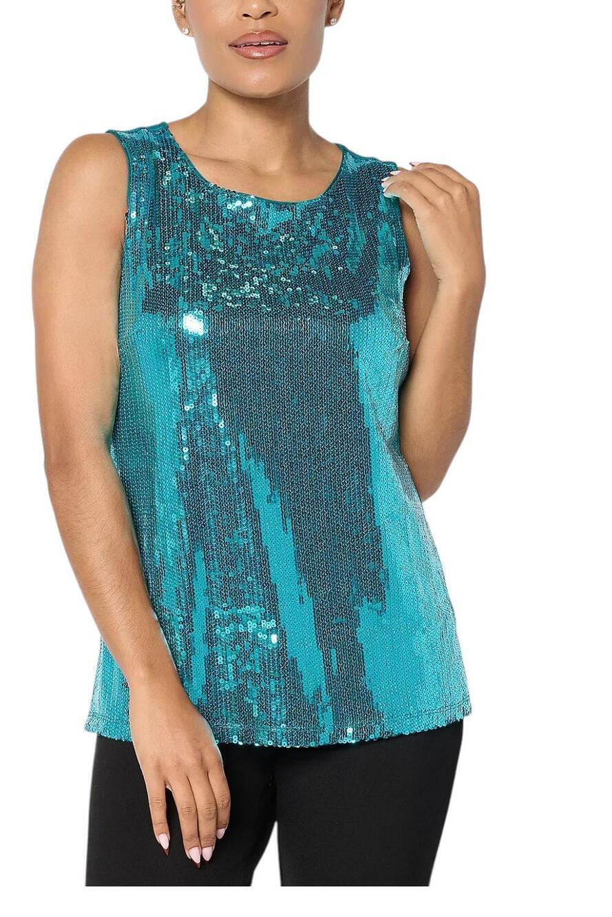 Denim & Co. Women's Sequin Front Scoop Neck Tank Top Spruce Green - Regular